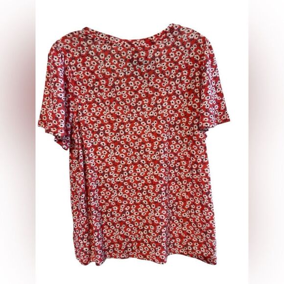 NWT Lucky Brand Floral Print Scoop Neck Stretch Knit Cotton Blend Tee M - Picture 2 of 12